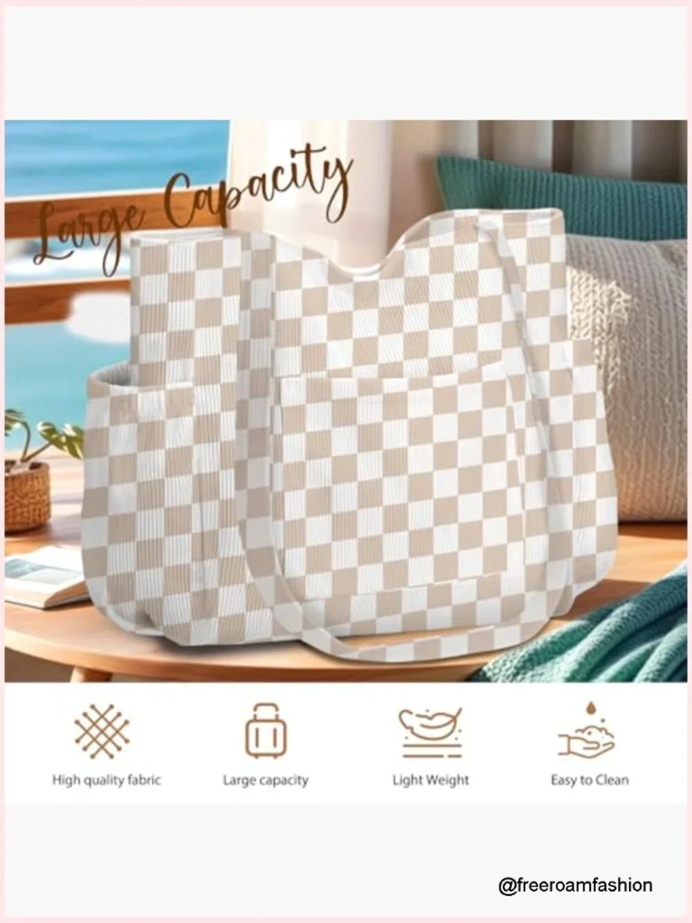 Corduroy Tote Bag, Large Capacity with 6 Pockets, Shoulder Handbag Work Travel